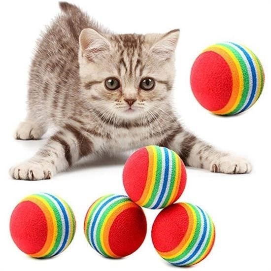 OLLEVRA 3lü Gökkuşağı Sünger Kedi Köpek Çiğneme Oyun Topu 4,2 cm