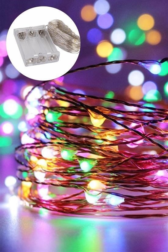 OLLEVRA Pilli Renkli Peri Led Işık Dekoratif Aydınlatma 5 Metre RGB Led