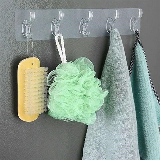 OLLEVRA 5'li Güçlü Yapışkanlı Şeffaf Duvar Askısı Banyo Mutfak Düzenleyici Pratik Askılık