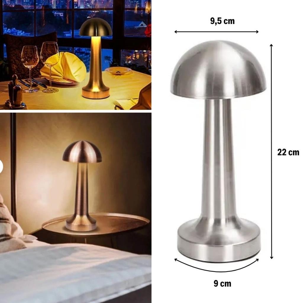 OLLEVRA Mantar Model Silver Renk Şarjlı Dokunmatik 3 Renkli LED Masa Lambası