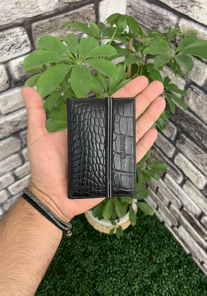 Guard Siyah Croco Desenli Hakiki Deri Lastikli Spor Kartlık Erkek / Kadın P1041