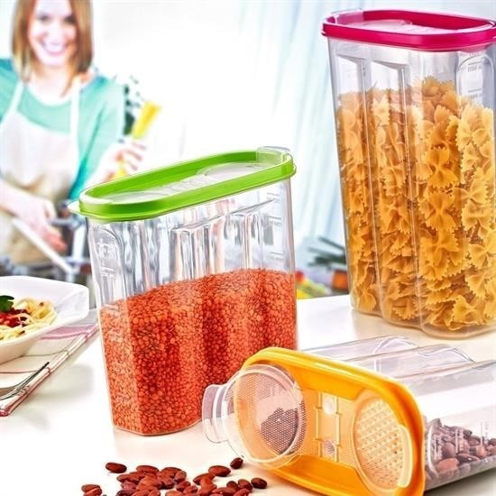 OLLEVRA 2 Kapaklı Ölçekli Erzak Kuru Gıda Saklama Kutusu Kabı 2,4 Litre-SA940
