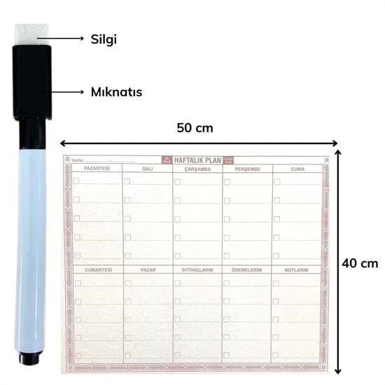 OLLEVRA Şeffaf Kendiliğinden Yapışkanlı Kalemli Haftalık Planlayıcı 40cm-50cm