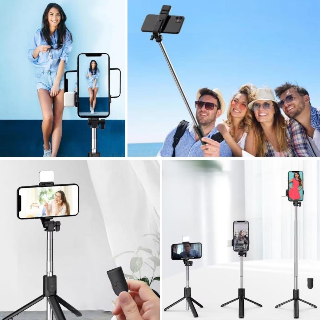 OLLEVRA Kendiliğinden LED Işıklı Kumandalı Uzayabilen Selfie Çubuğu,Masa Üstü Tripod