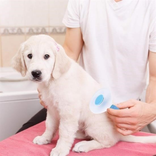 OLLEVRA Kedi Köpek Tüy Toplayıcı Kendini Temizleyebilen Ergonomik Saplı Evcil Hayvan Tarağı Mavi
