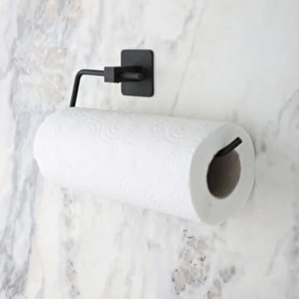 OLLEVRA Kendiliğinden Yapışkanlı Siyah Paslanmaz Metal Rulo Havluluk Aparat