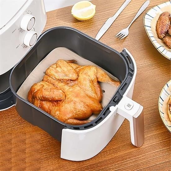 OLLEVRA 100 Adet Air Fryer Pişirme Kağıdı Tek Kullanımlık Hava Fritöz Yapışmaz Yağlı Kağıt Delikli  Model XXL