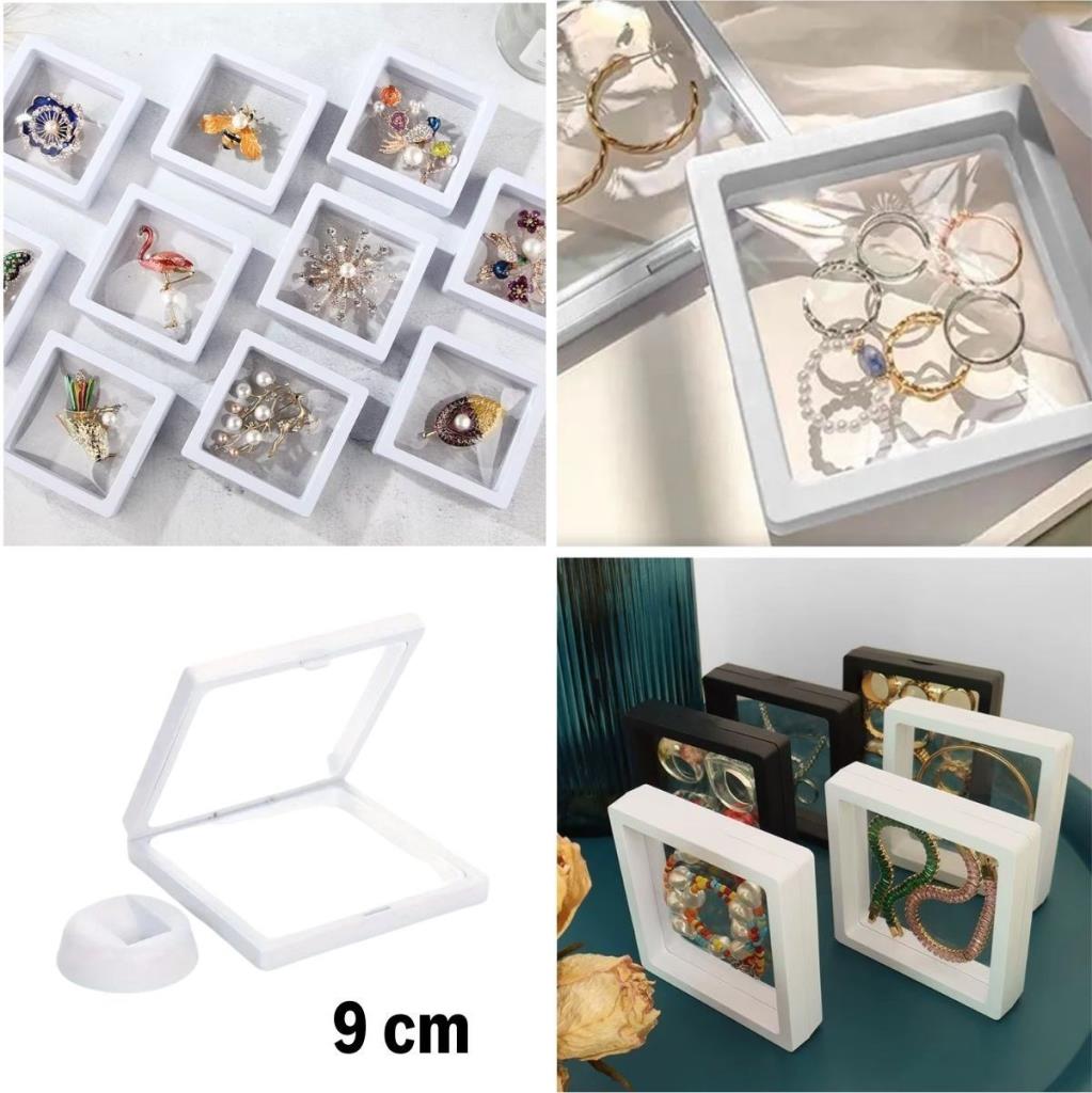 OLLEVRA 9x9 cm Standlı 3D Takı Ziynet Hatıra Koleksiyon Saklama Kutusu Şeffaf Film Çerçevesi