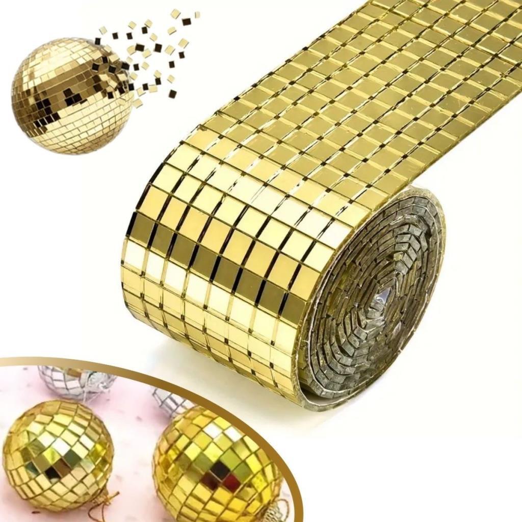 OLLEVRA1 Metre Uzunluğunda Gold Renk Aynalı Mozaik Taşlı Dekor Bandı 4 cm x 1 mt