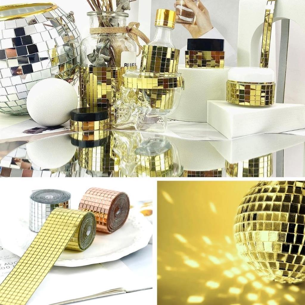 OLLEVRA1 Metre Uzunluğunda Gold Renk Aynalı Mozaik Taşlı Dekor Bandı 4 cm x 1 mt