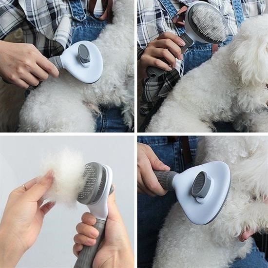 OLLEVRA Kedi Köpek Tüy Toplayıcı Kendini Temizleyebilen Ergonomik Rahat Evcil Hayvan Tarağı Gri