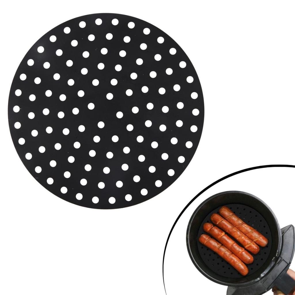 OLLEVRA Siyah Isıya Dayanıklı Yıkanılabilir Silikon Fırın Ve Airfryer Yuvarlak Model Pişirme Matı 23 Cm