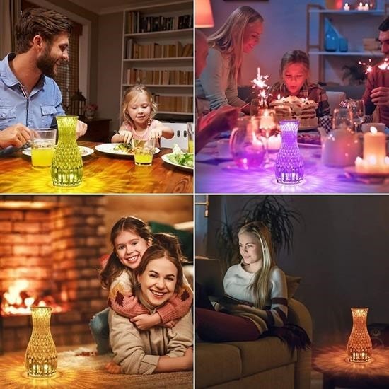 OLLEVRA Sürahi Model USB Şarjlı Kumandalı 16 Farklı Işık Modlu Masa Üstü Kristal Akrilik Lamba Led