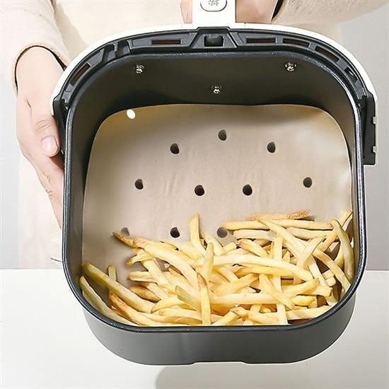 OLLEVRA 50 Adet Air Fryer Pişirme Kağıdı Tek Kullanımlık Hava Fritöz Yapışmaz Yağlı Kağıt Delikli Model