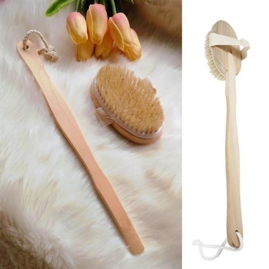 OLLEVRA Doğal At Kılı Selülit Karşıtı Sapı Çıkabilen Ahşap Banyo Fırçası
