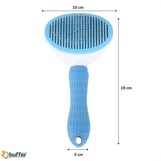 OLLEVRA Kedi Köpek Tüy Toplayıcı Kendini Temizleyebilen Ergonomik Saplı Evcil Hayvan Tarağı Mavi
