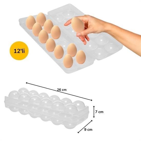 OLLEVRA 12li Şeffaf Kapaklı Kilitli Yumurta Saklama Kabı Kutusu Aparatı