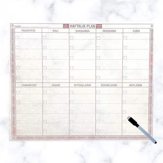 OLLEVRA Şeffaf Kendiliğinden Yapışkanlı Kalemli Haftalık Planlayıcı 40cm-50cm