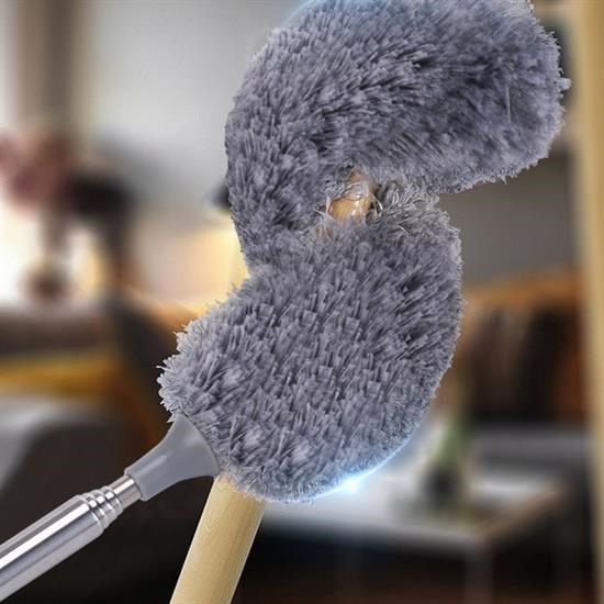 OLLEVRA 140 Cm Teleskopik Uzatılabilir Mikrofiber Yumuşak Başlıklı Gri Toz Alma Fırçası Toz Püskülü