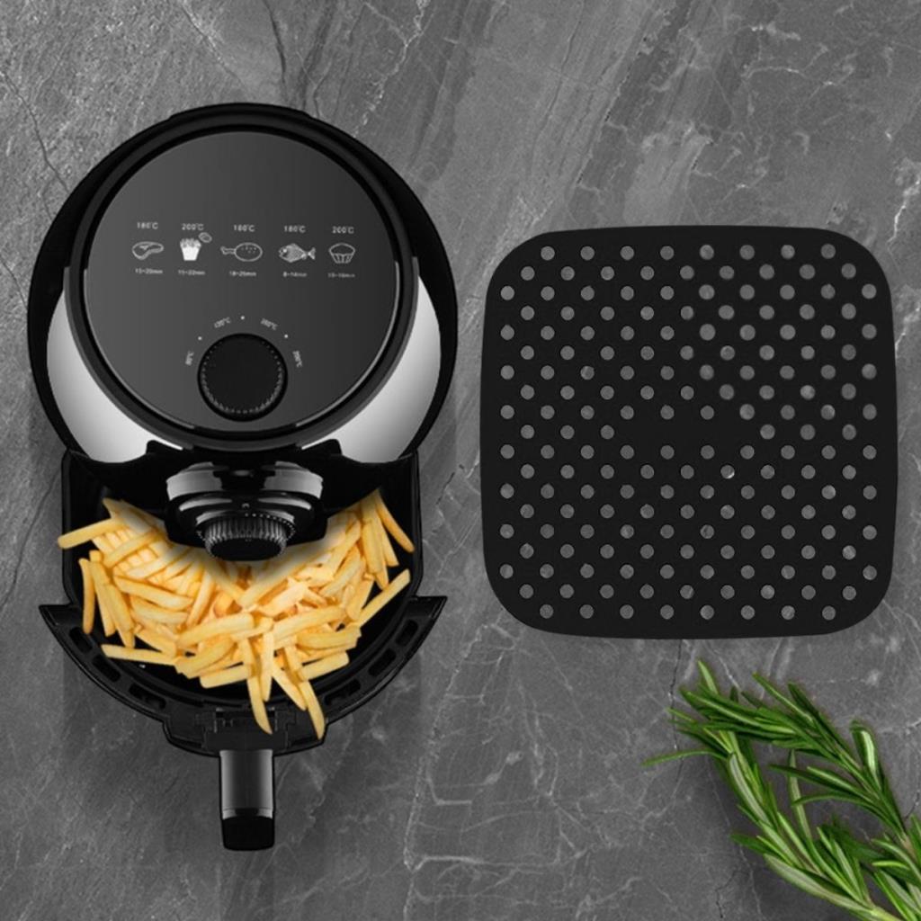 OLLEVRA Siyah Isıya Dayanıklı Yıkanılabilir Silikon Fırın Ve Airfryer Kare Model Pişirme Matı 21,5 Cm