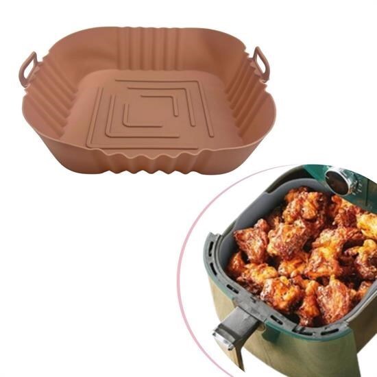 OLLEVRA Renkli Isıya Dayanıklı Yıkanılabilir Silikon Fırın  Airfryer Kare Model Pişirme Matı 20 cm