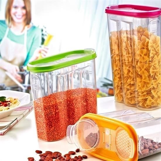 OLLEVRA 2 Kapaklı Ölçekli Erzak Kuru Gıda Saklama Kutusu Kabı - 1,7 Litre - SA935