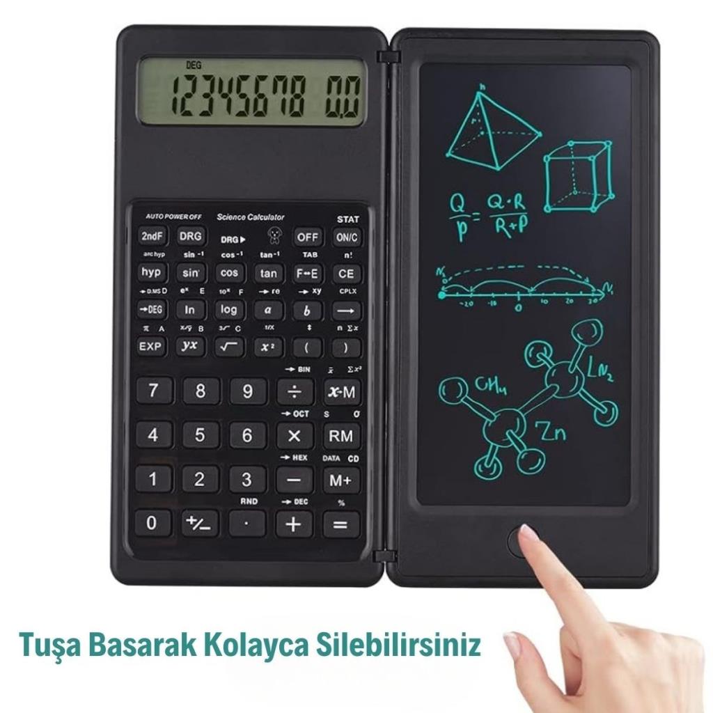 OLLEVRA Silinebilir LCD Yazı Tabletli,Kalemli Katlanabilir Bilimsel Hesap Makinesi
