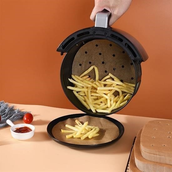 OLLEVRA 100 Adet  Air Fryer Pişirme Kağıdı Tek Kullanımlık Hava Fritözü Yuvarlak Delikli Model