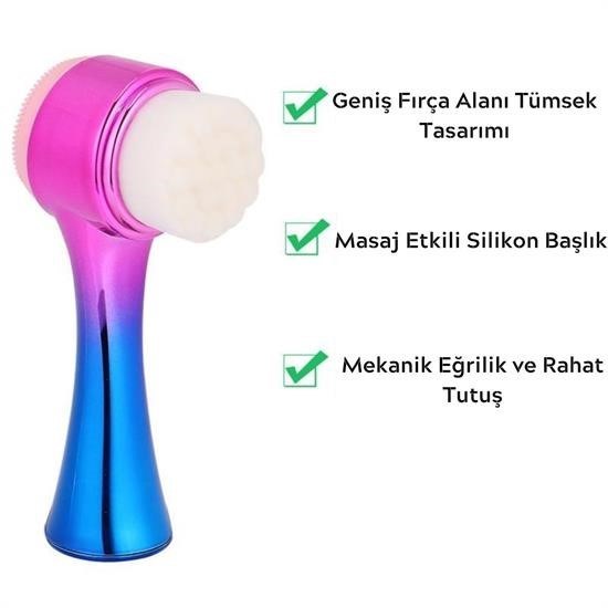 OLLEVRA Çift İşlevli Renkli Cilt Yüz Temizleme Fırçası Peeling Masaj Etkili Gözenek Temizleyici Alet
