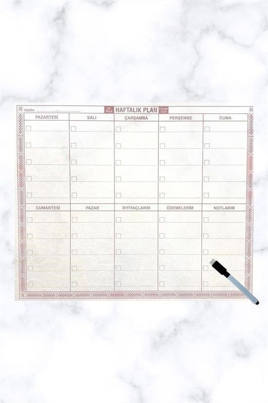 OLLEVRA Şeffaf Kendiliğinden Yapışkanlı Kalemli Haftalık Planlayıcı 40cm-50cm