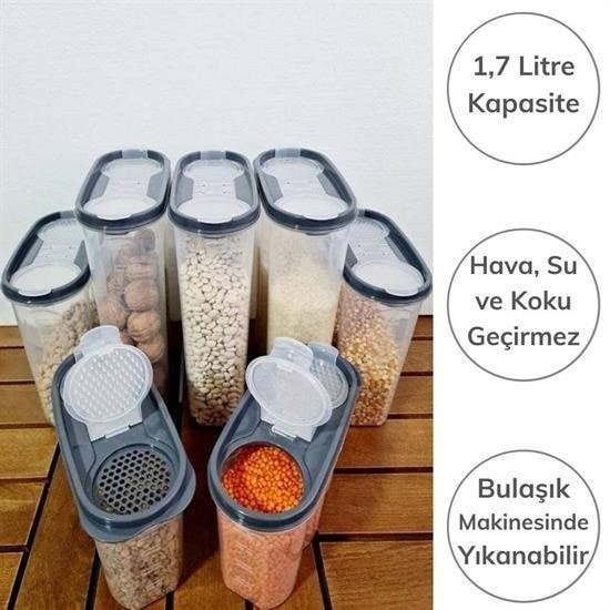 OLLEVRA 2 Kapaklı Ölçekli Erzak Kuru Gıda Saklama Kutusu Kabı - 1,7 Litre - SA935