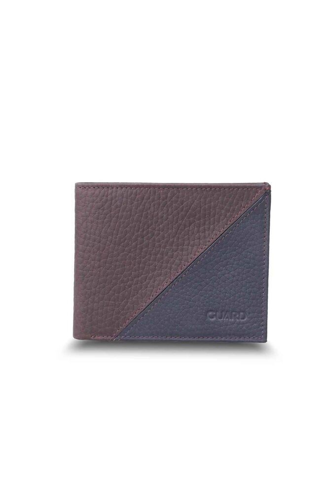Guard Mat Bordo - Lacivert Yatay Hakiki Deri Cüzdan P1336