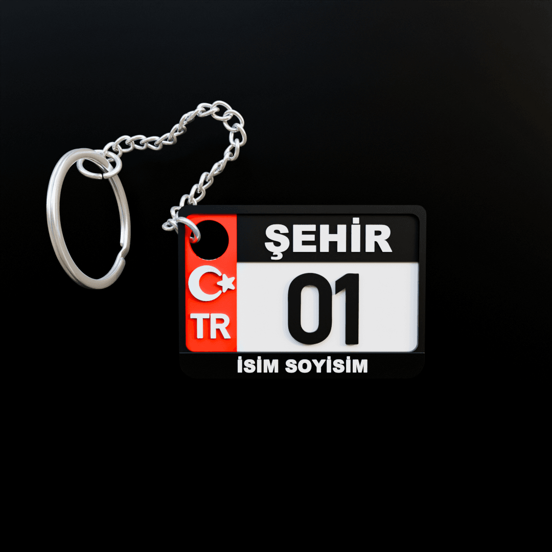 Kişiye Özel İsimli Kırmızı Renk Şehir ve Plaka Kodu Anahtarlık
