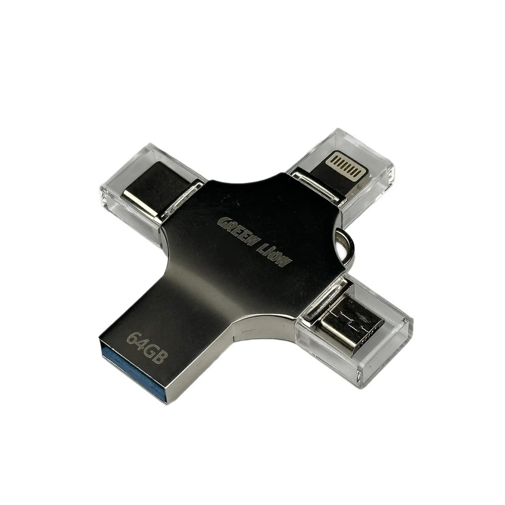 4'ü 1 Arada 64GBUSB 3.0 OTG Flash Bellek, iPhone, Type-C, Micro USB, USB-A Uyumlu