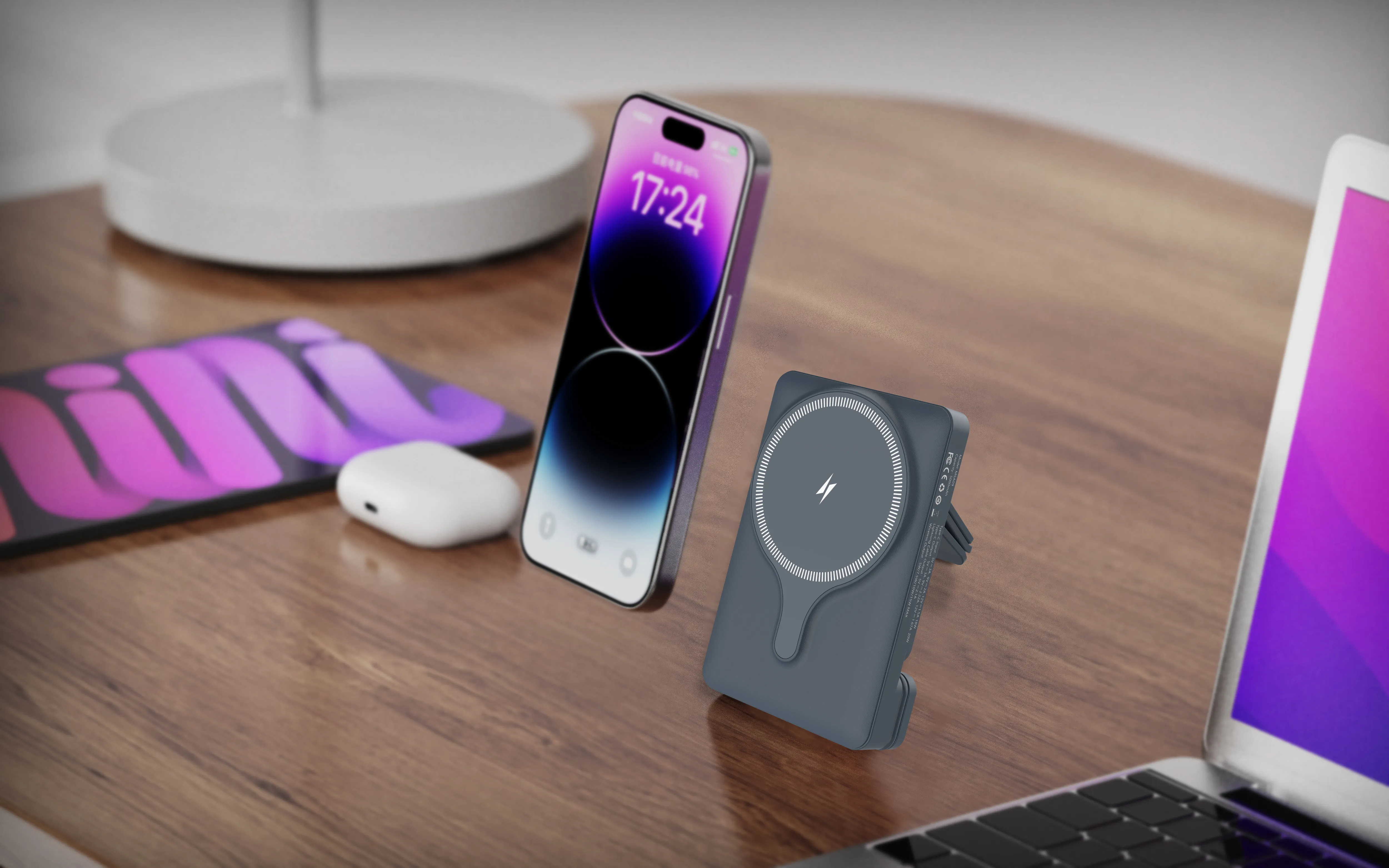 2'si 1 Arada 5000mAh MagSafe Powerbank ve Araç İçi Tutucu, 20W PD, Entegre Type-C Kablolu