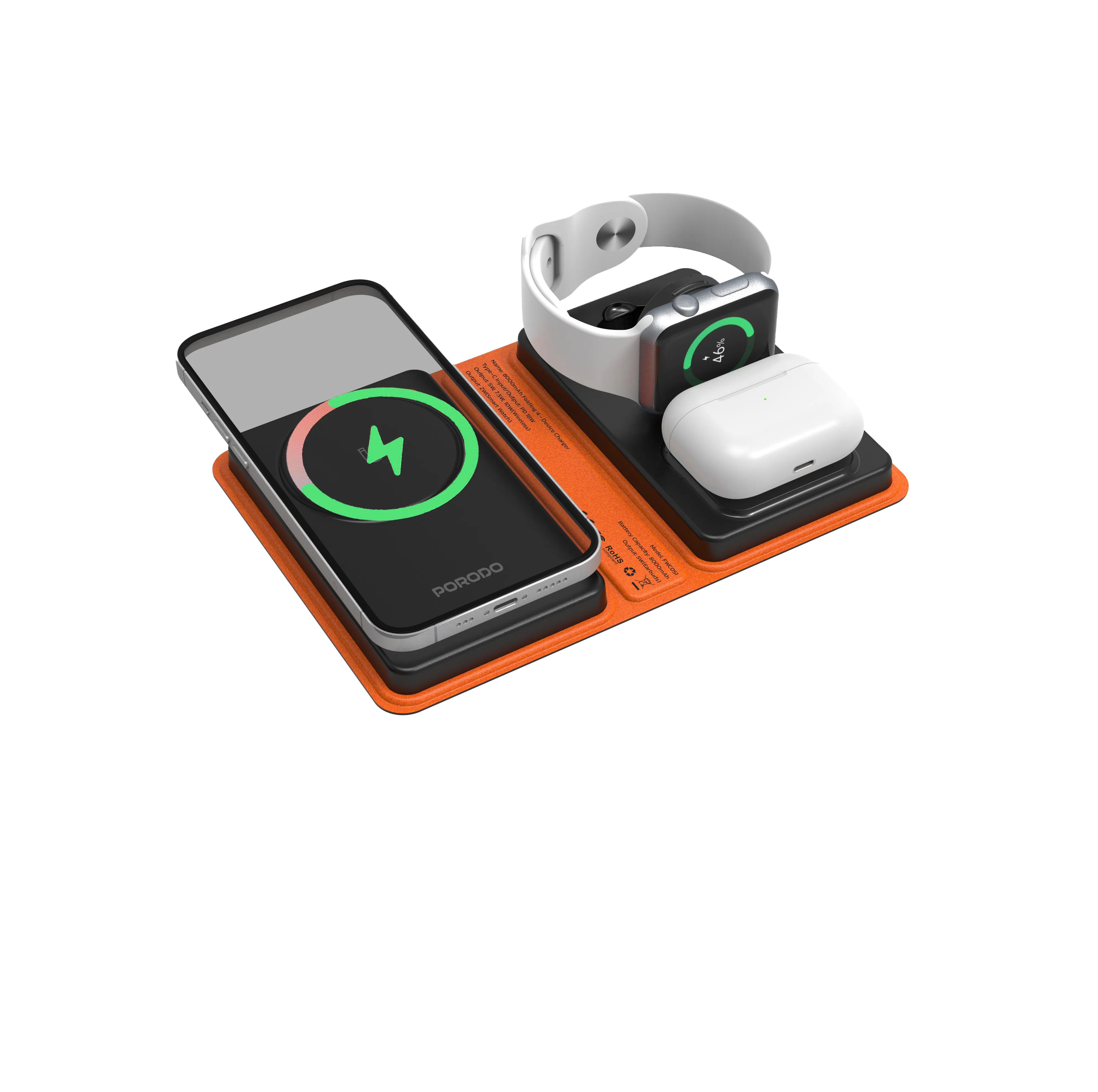 4'ü 1 Arada Katlanabilir Kablosuz Şarj Cihazı, 8000mAh Powerbankli MagSafe Şarj İstasyonu