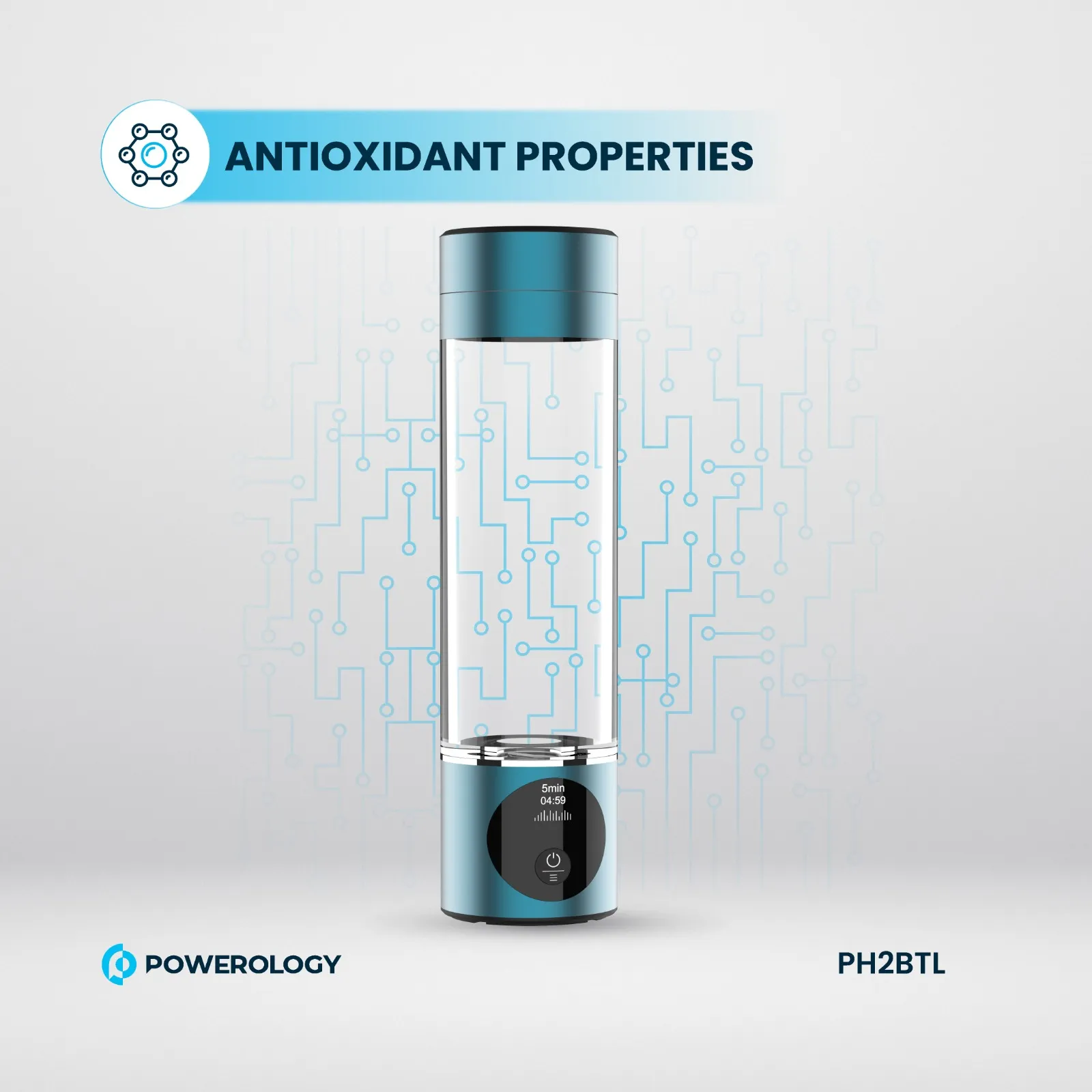 Hidrojenli Su Matarası, 3000 PPB, Titanyum Platin Elektrotlu Su Jeneratörü, OLED Ekranlı