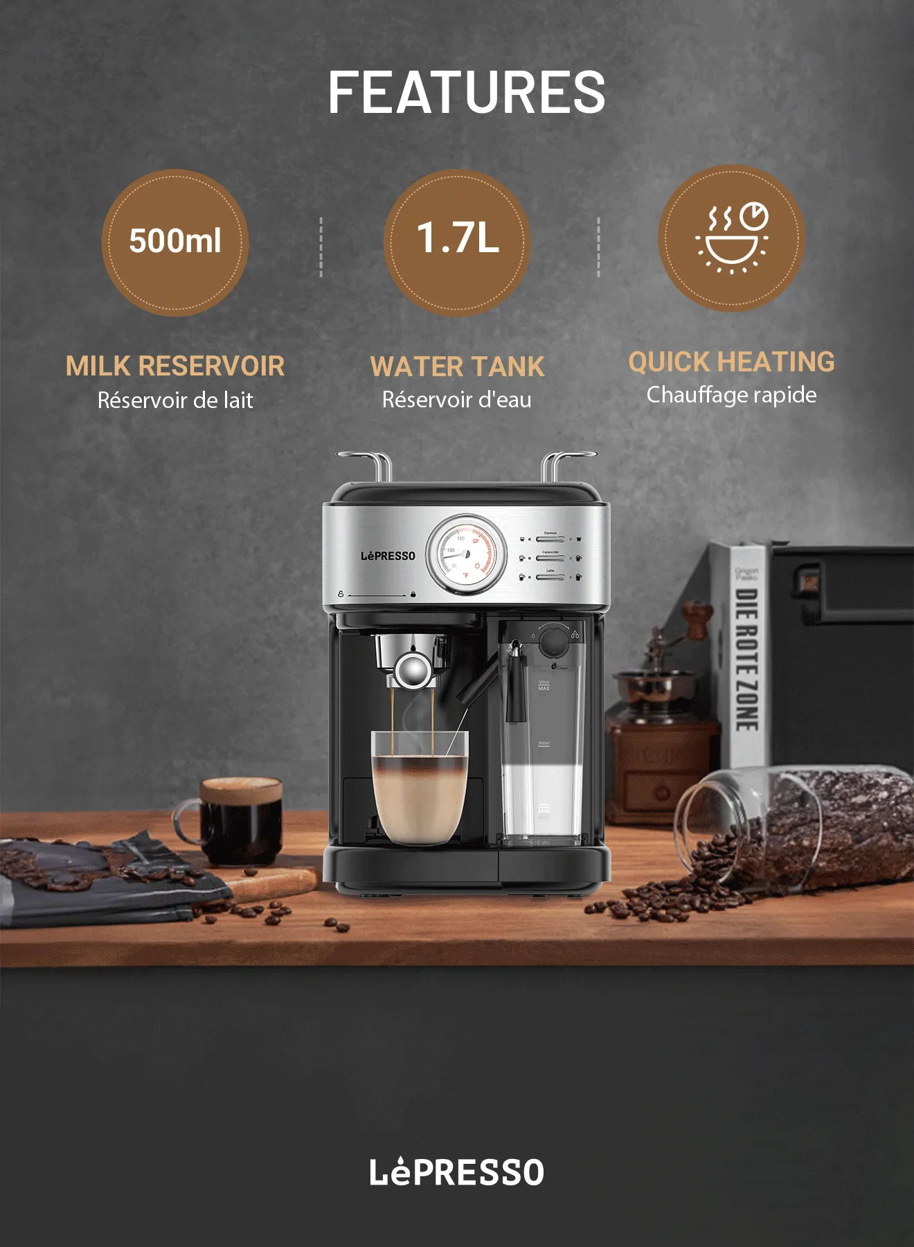 20 Bar Espresso Makinesi, Otomatik Süt Köpürtücü, Nespresso Uyumlu, Tek Dokunuş Kahve Makinesi