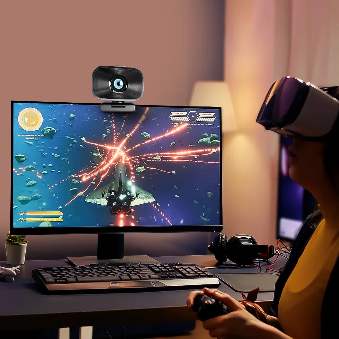 1080p Full HD Konferans Webcam, Dahili Hoparlör, Yapay Zeka Gürültü Engellemeli Mikrofon, Kumandalı