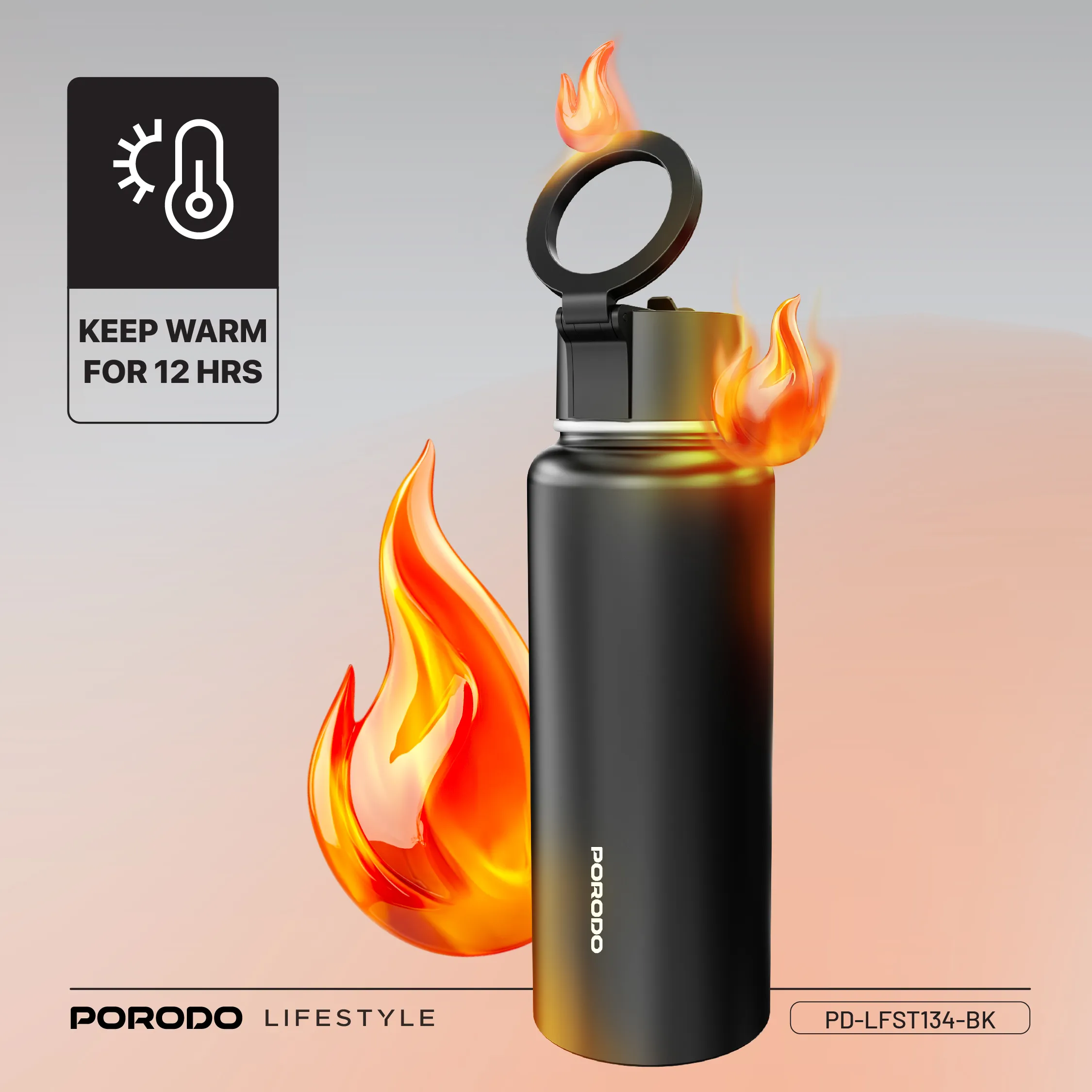 Lifestyle 1L Manyetik Telefon Tutuculu Termos Suluk, 360° Dönebilen MagSafe Uyumlu Çelik Matara