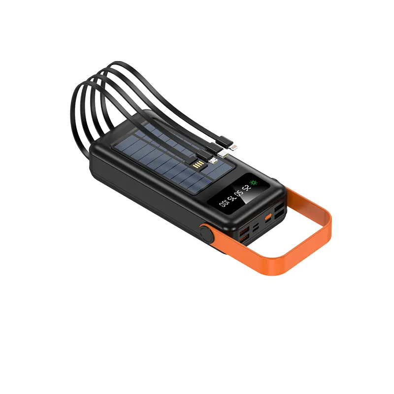 30000mAh Solar Power Bank, Dahili 4 Kablolu, PD 20W & QC 22.5W Hızlı Şarj, LED El Fenerli