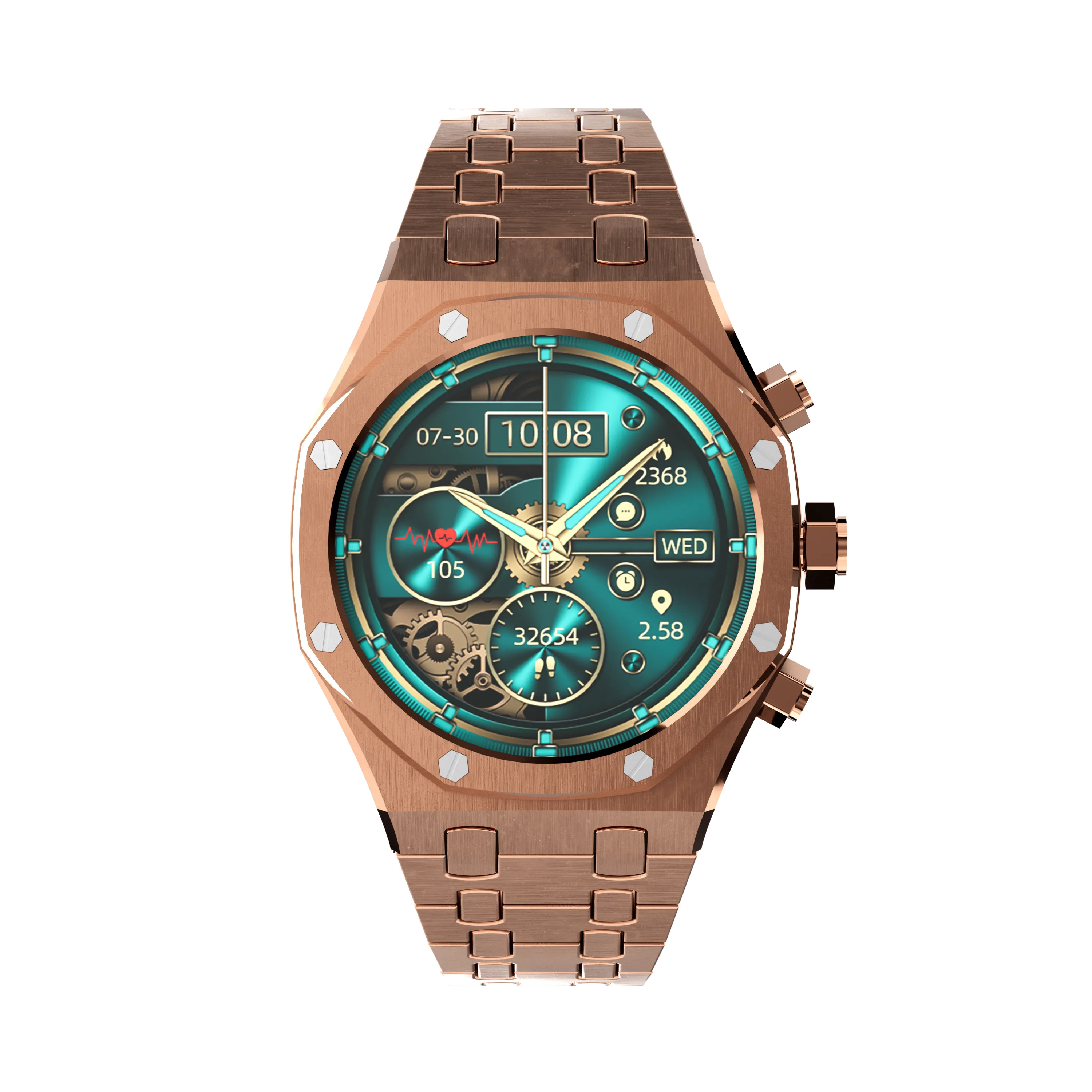 CristalloAP Akıllı Saat, AMOLED, IP68 Suya Dayanıklı, Bluetooth Arama, Mavi Metal Kordon - Rose