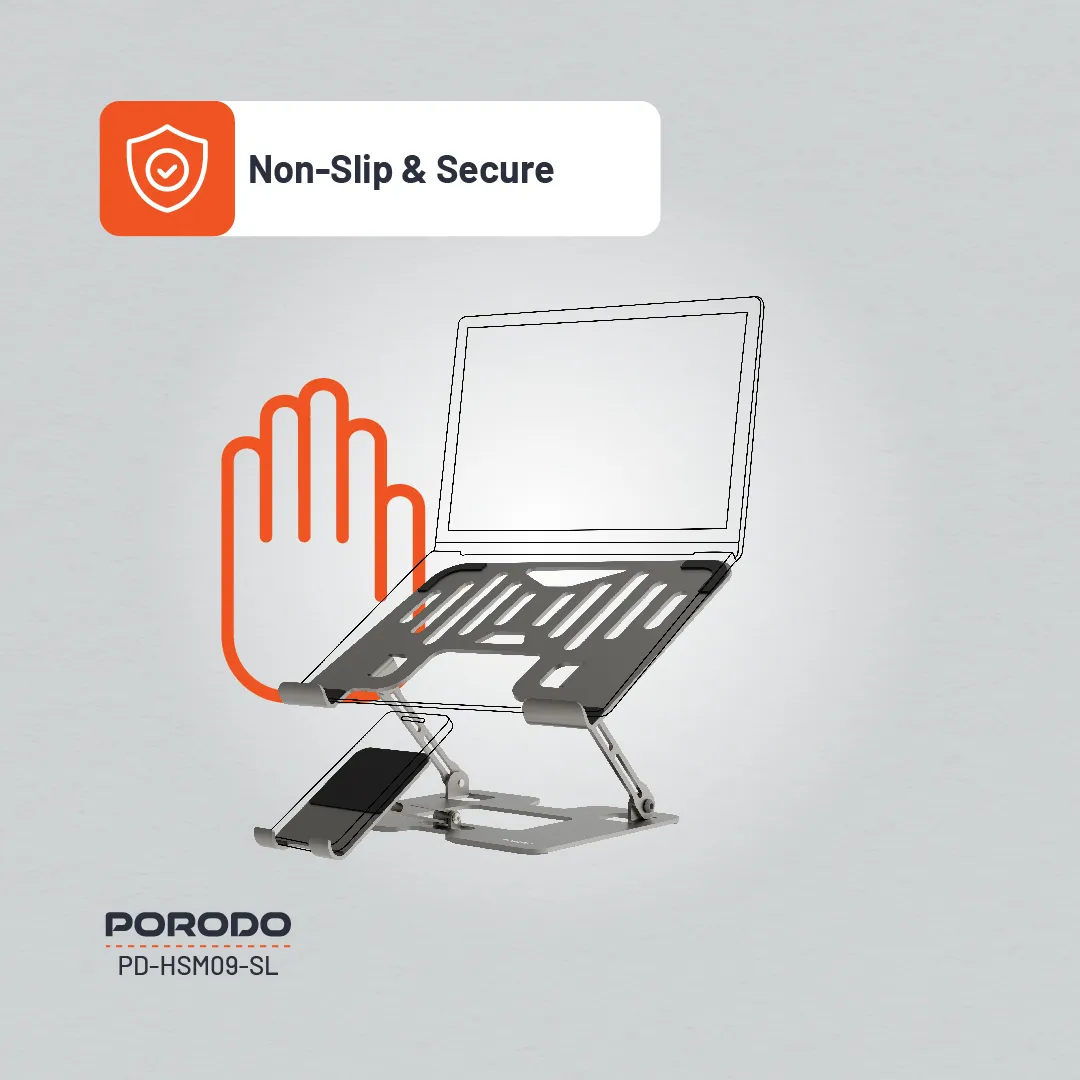 2'si 1 Arada Katlanabilir Laptop ve Telefon Standı, Ayarlanabilir Yükseklik/Açı, Karbon Çelik Stand