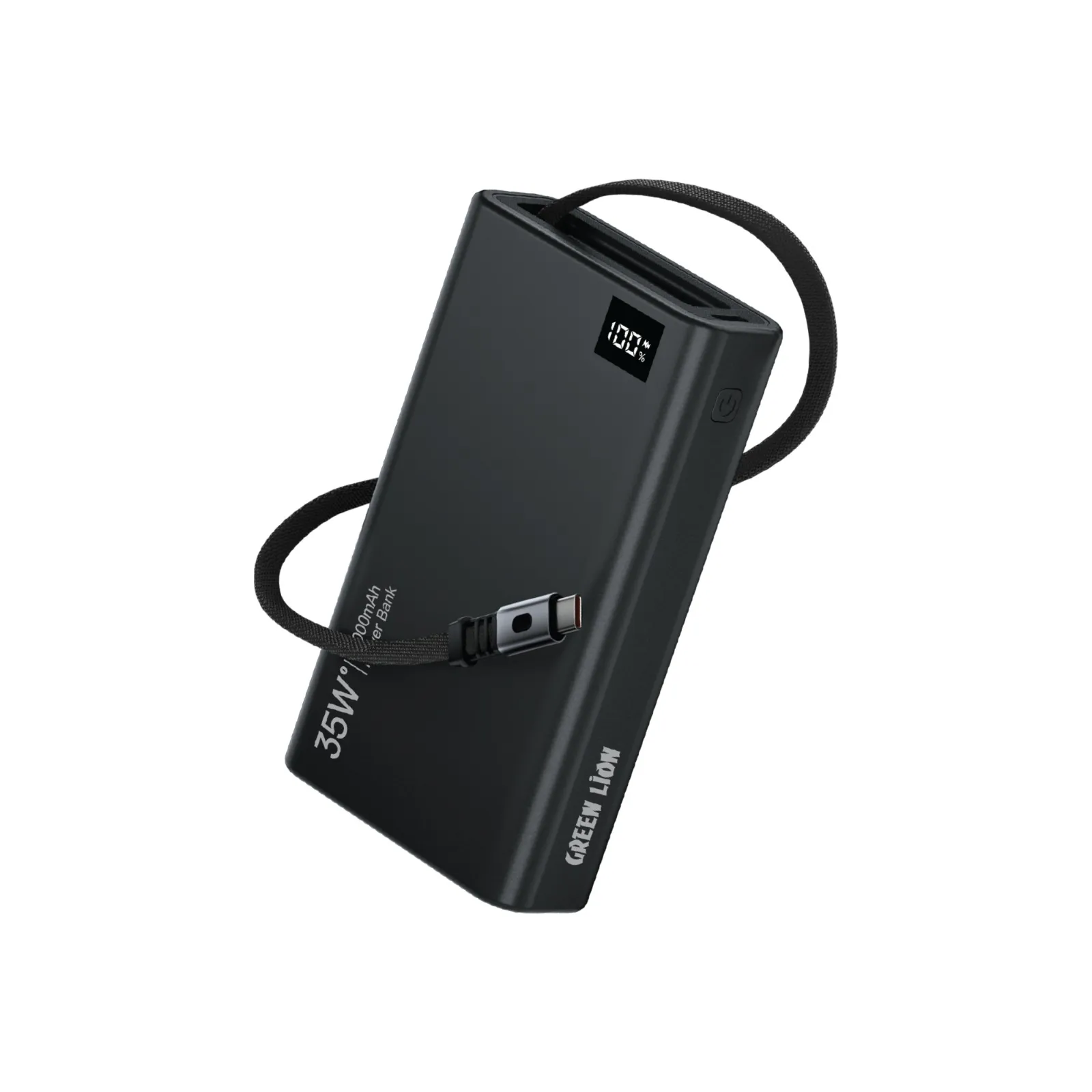 10000mAh Makaralı Power Bank, Dahili 75cm Type-C Kablolu, PD 35W Hızlı Şarj, LED Ekranlı Şarj Cihazı