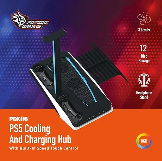Gaming PS5 Soğutma ve Şarj Standı, DualSense Şarj İstasyonu, RGB Işık, 12 Oyun ve Kulaklık Standı