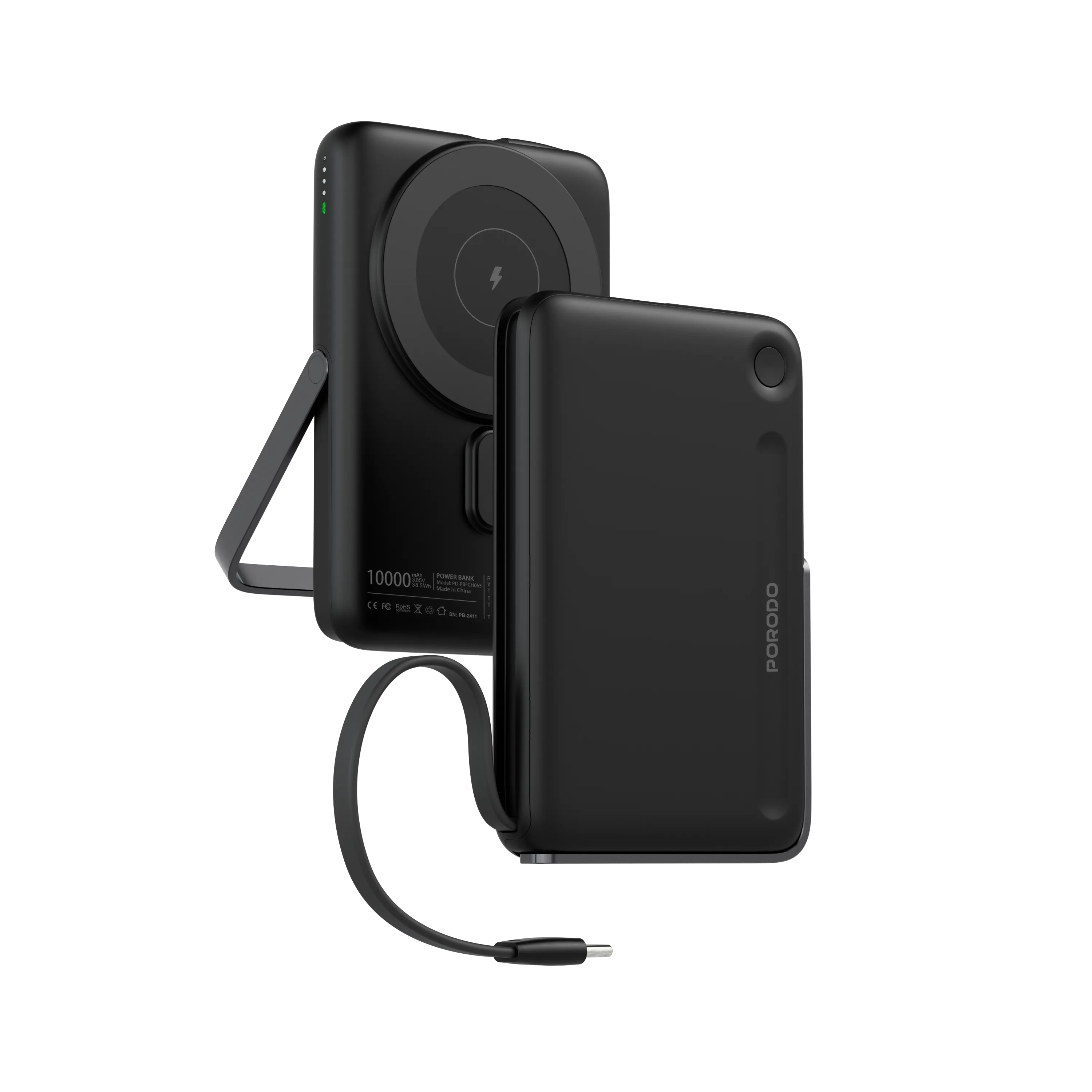 PB065 10000mAh MagSafe Powerbank, Dahili Type-C Kablolu ve Standlı, 15W Kablosuz, 20W PD Hızlı Şarj