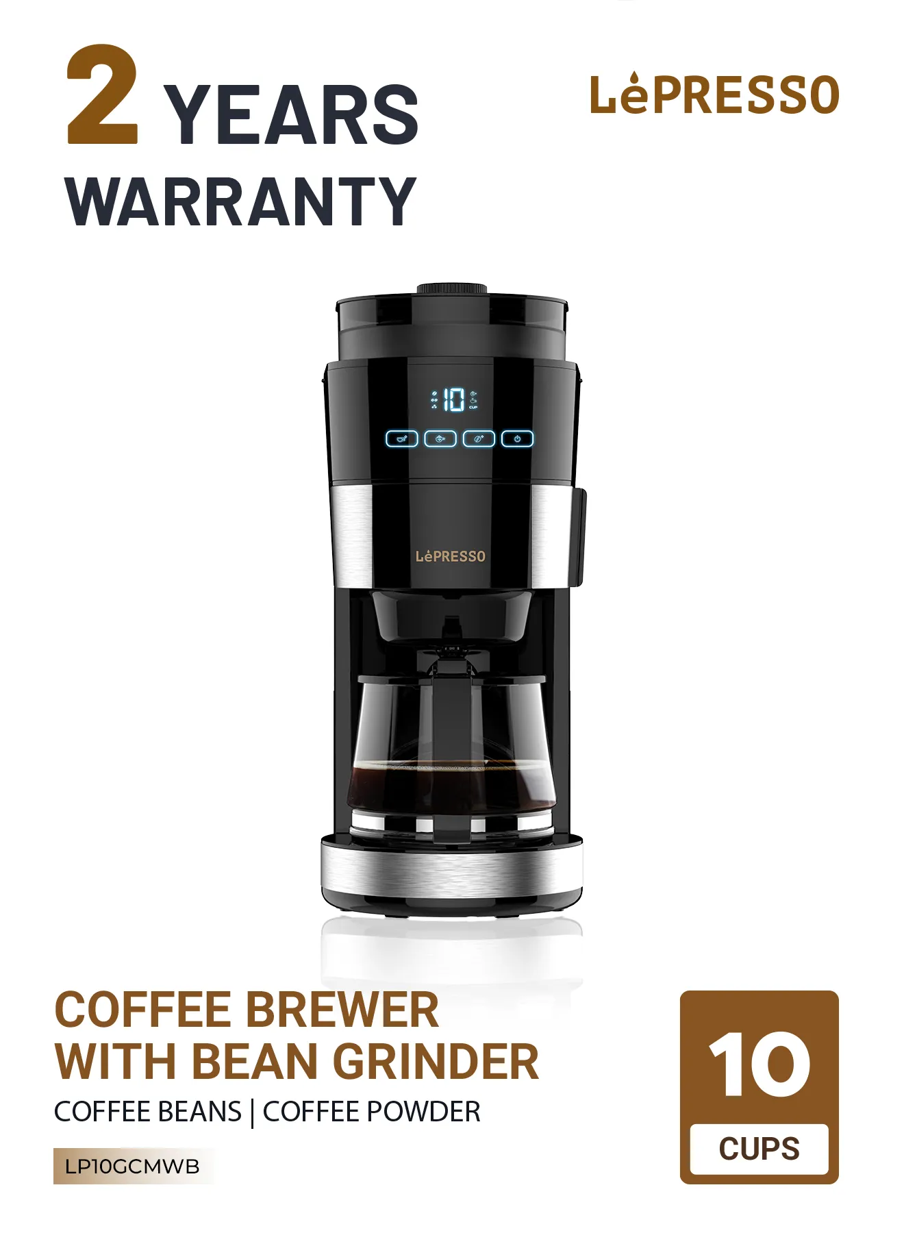 1.2L Öğütücülü Filtre Kahve Makinesi, 10 Fincan, Sıcak Tutma Fonksiyonlu Otomatik Kahve Makinesi