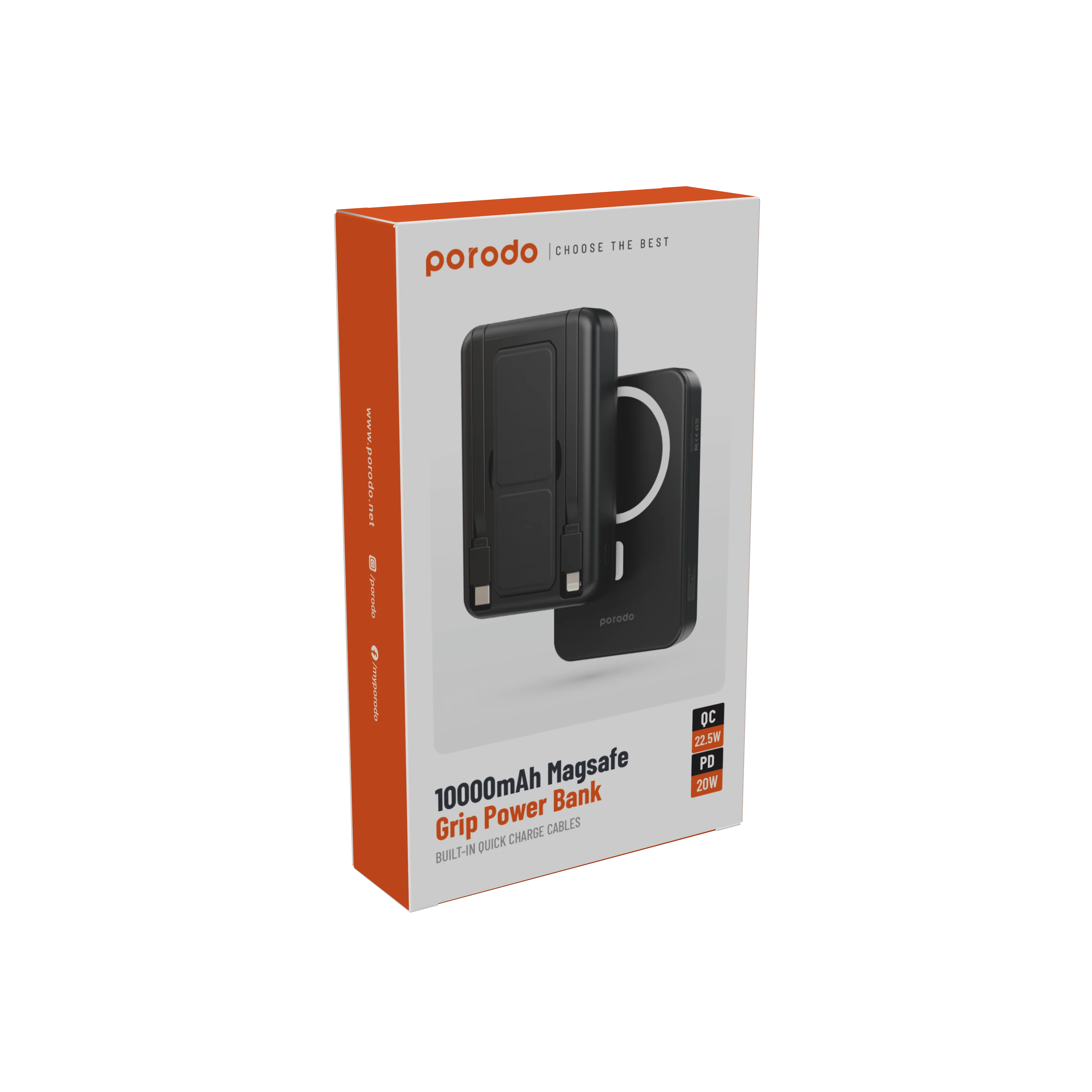 10000mAh MagSafe Powerbank, Dahili Type-C ve Lightning Kablolu, 22.5W Hızlı Şarj Destekli Standlı