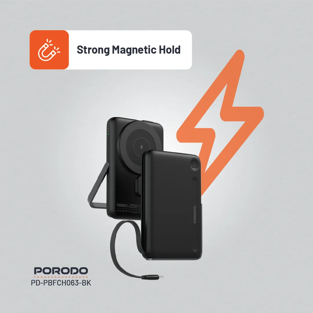 PB065 10000mAh MagSafe Powerbank, Dahili Type-C Kablolu ve Standlı, 15W Kablosuz, 20W PD Hızlı Şarj