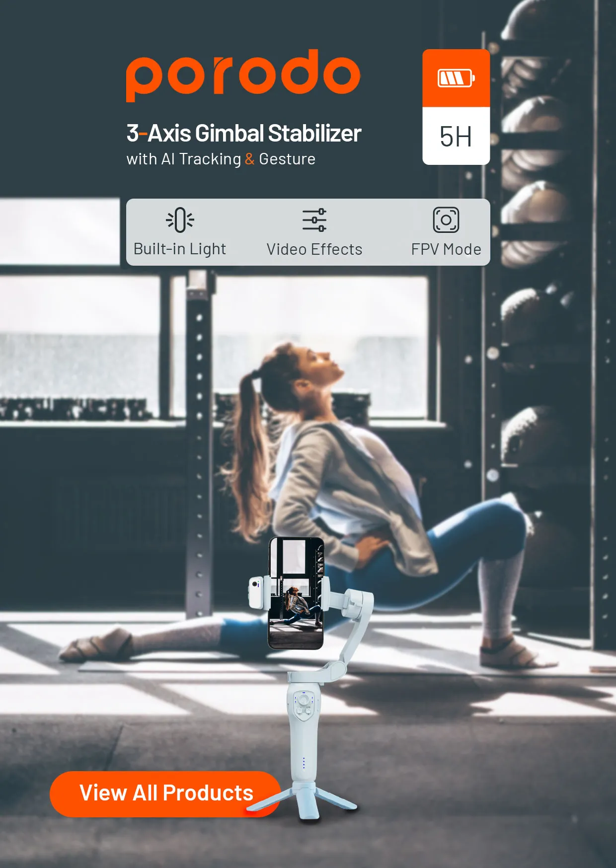 3 Eksenli Gimbal Sabitleyici, Yapay Zeka Yüz Takibi, Dahili Işık ve Hareket Kontrollü Stabilizer